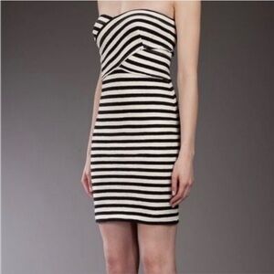 L'AGENCE Black and cream Striped Mini Dress